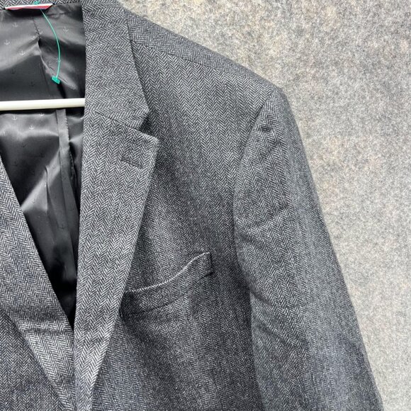 Tommy Hilfiger Blazer Men 46R Gray Suit Dress Jacket Wool Sports herringbone - Picture 4 of 12